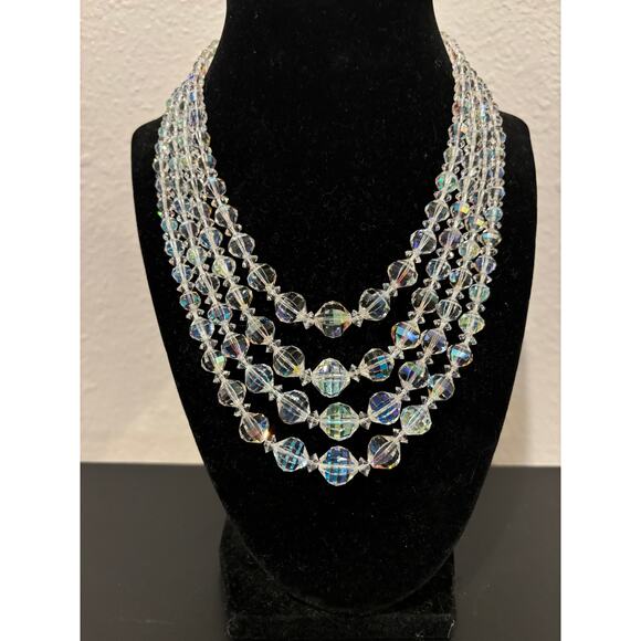 Vintage Laguna Aurora Borealis Necklace 4 Strands - Picture 2 of 6